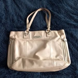 Coach Handbag Beige Gallery Leather Zipper Tote